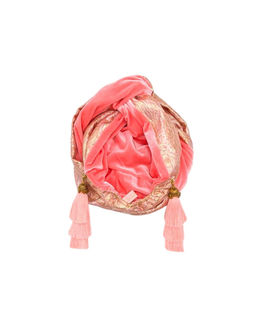 Julia Clancey Red Golden Brocade & Coral Velour Luxe Swinglette Turban