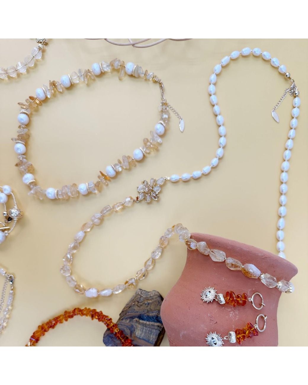 Farra Metallic Freshwater Pearls With Citrine Multi-Way Necklace