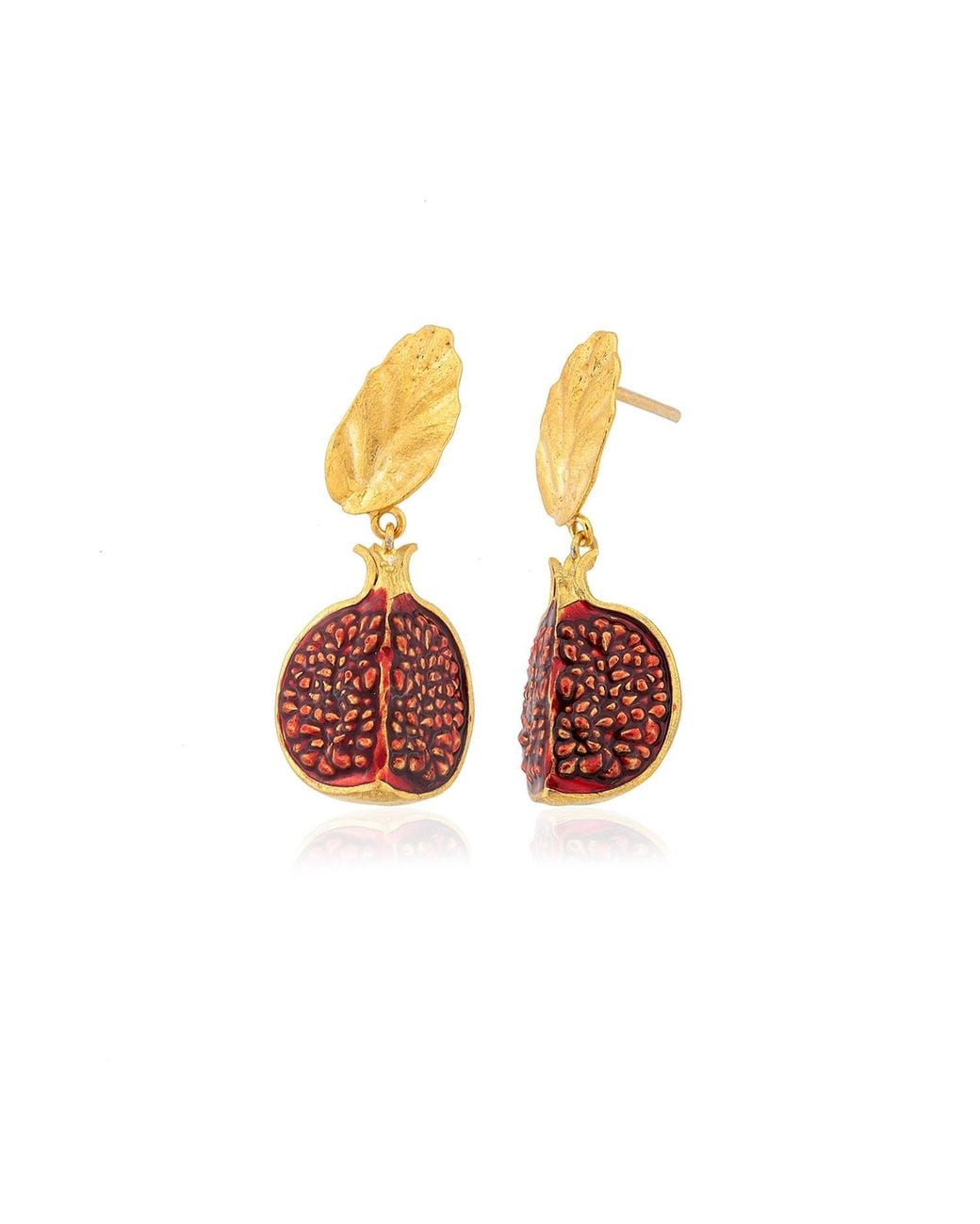 Milou Jewelry Metallic Pomegranate Slice Drop Leaf Earrings