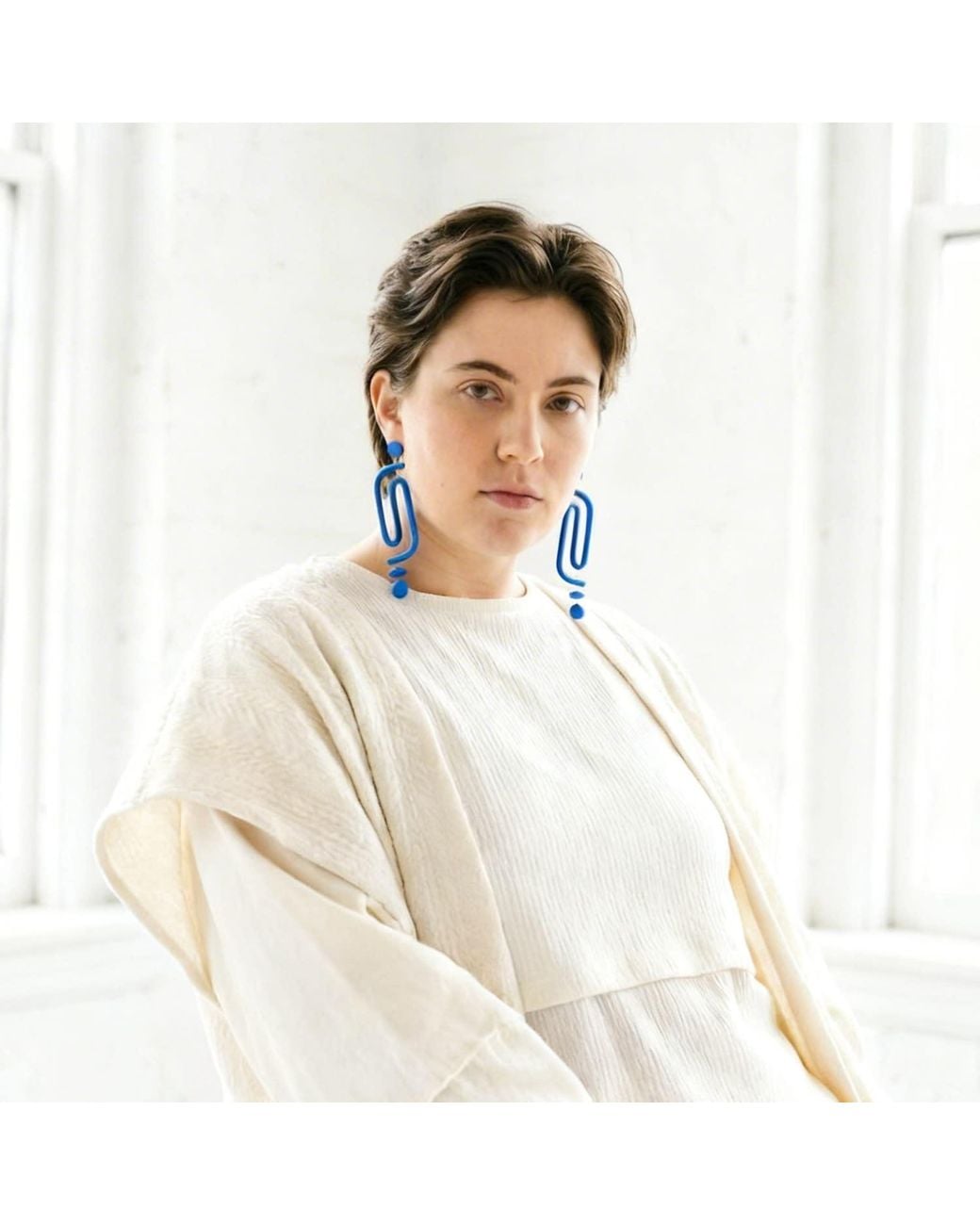 By Chavelli Blue Polymer Clay Labyrinth Statement Earrings