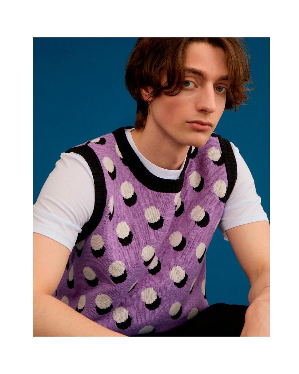 INGMARSON Purple Oversized Polka Dot Vest for men