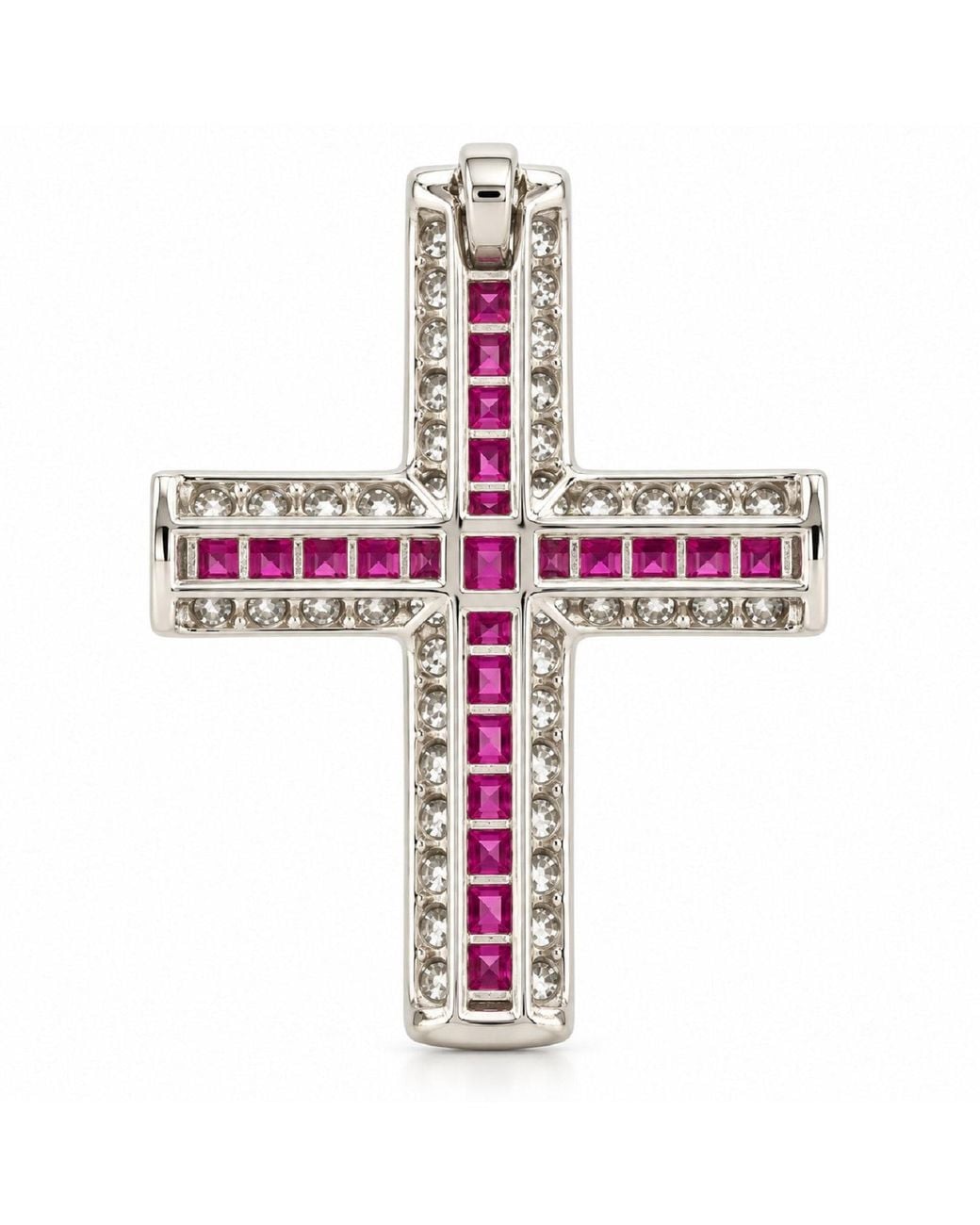 Artisan Pink 18K Ruby & Diamond Cross Pendant