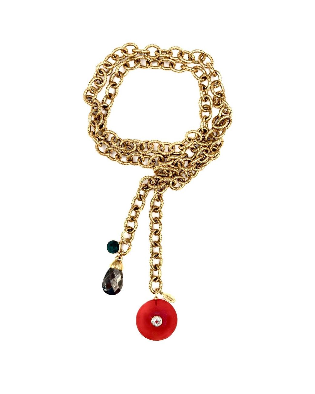 Persia Dona Jewelry Metallic Vintage Chain X Carnelian Circle Necklace