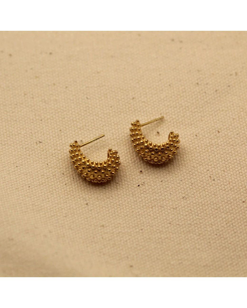 VicStoneNYC Fine Jewelry Metallic Ball-Textured Solid Gold Hoop Earrings
