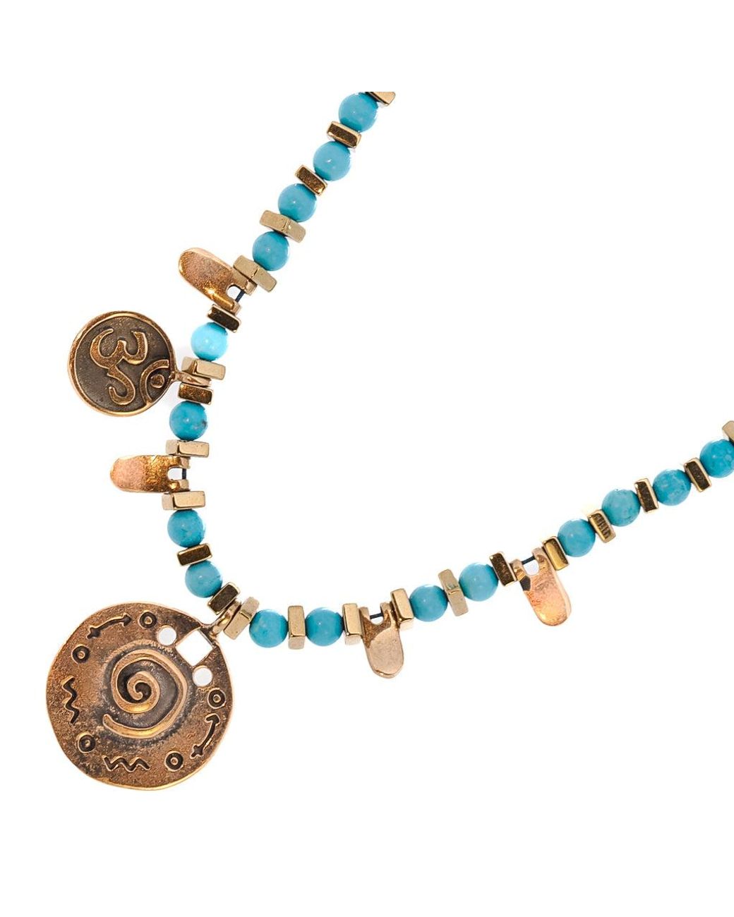 Ebru Jewelry Blue Om & Spiral Charm Beaded Choker Necklace