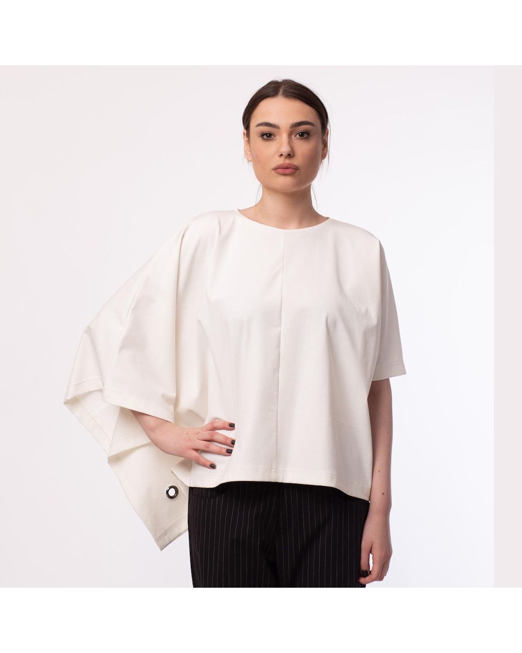 Silvia Serban White Asymmetrical Jersey Top