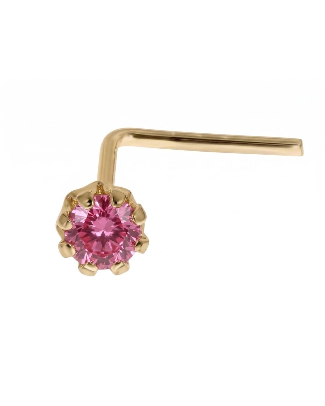 Zahav Jewelry Green 14K Solid 24G 1.5Mm Mint Cz L-Shape Nose Stud