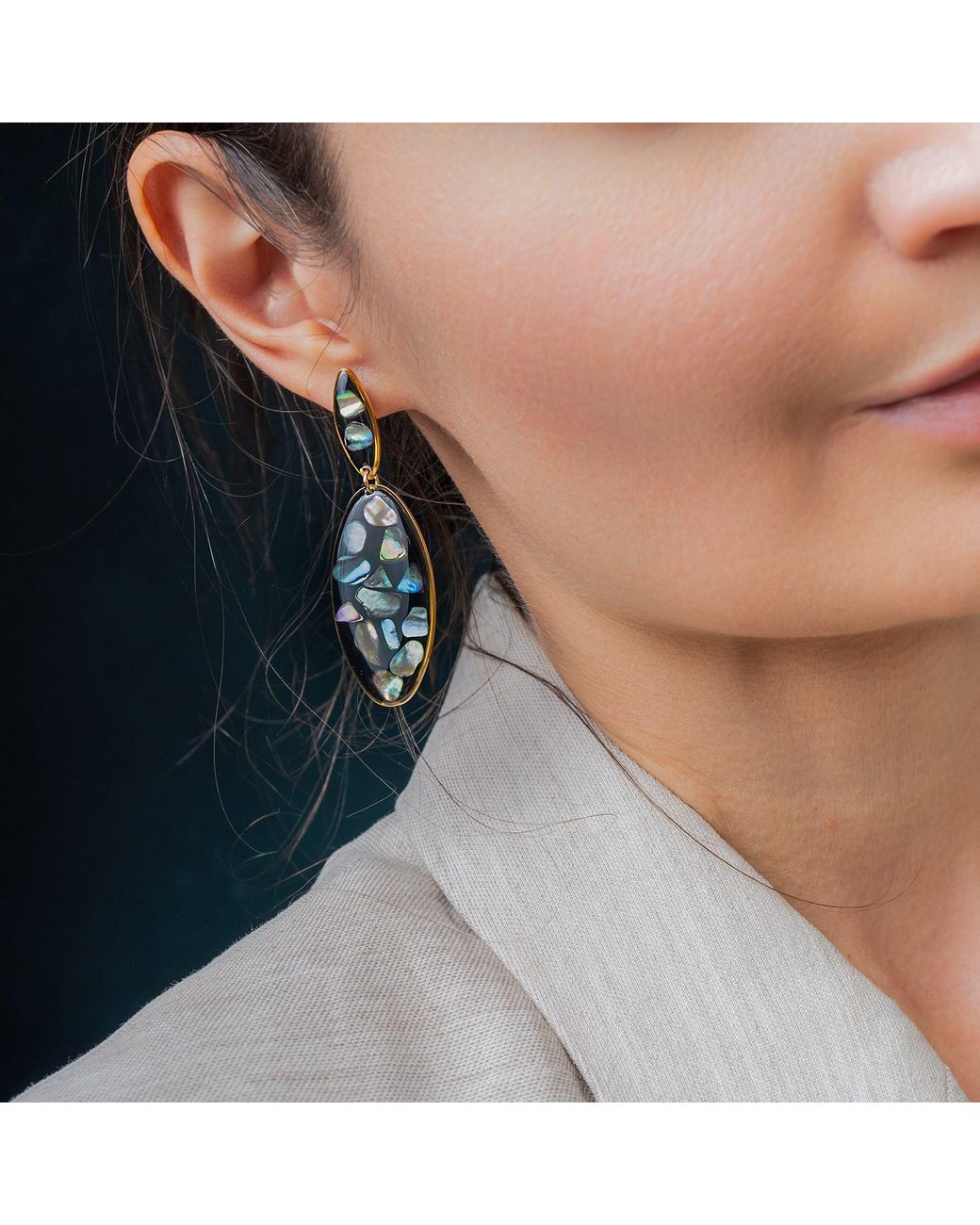 Kate Koel Black Statement Jet Abalone Earrings