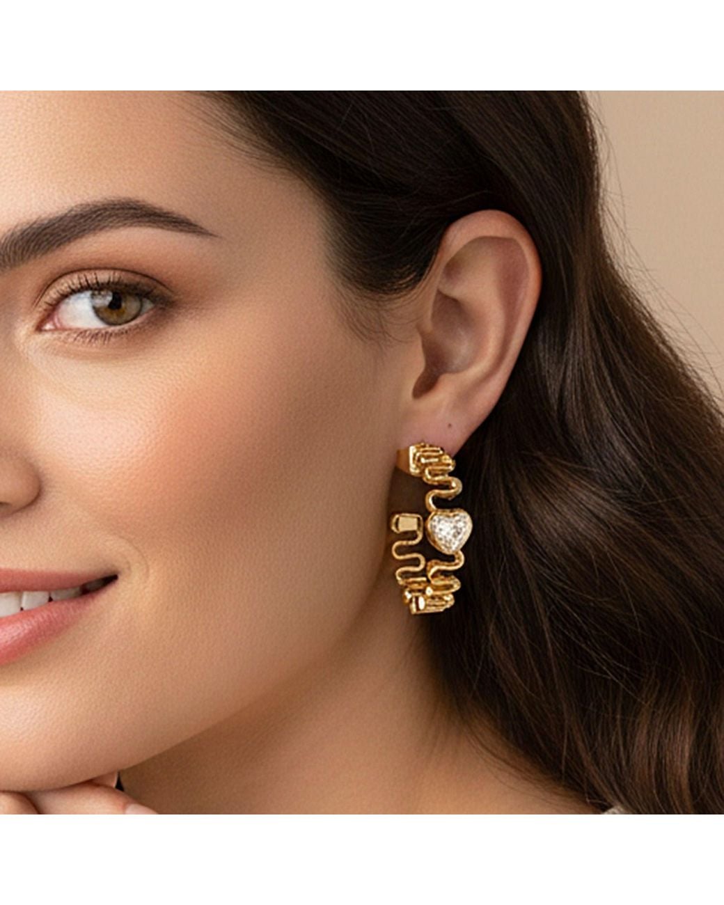 Artisan Metallic Heart Shape Diamond Hoop Earrings