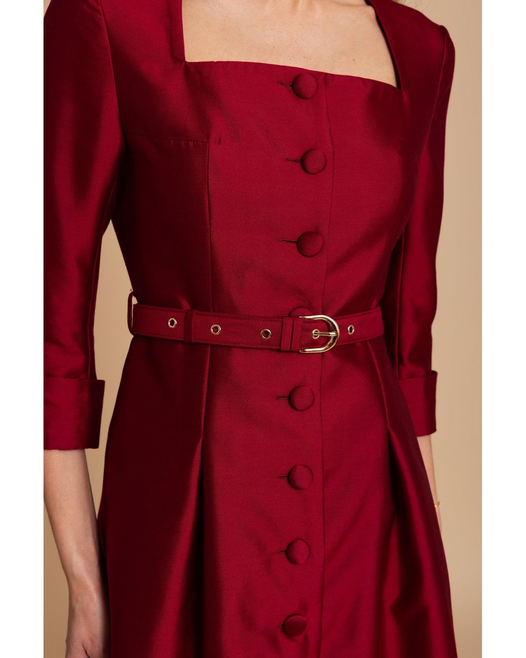 Santinni Red Spencer Silk & Wool Dress
