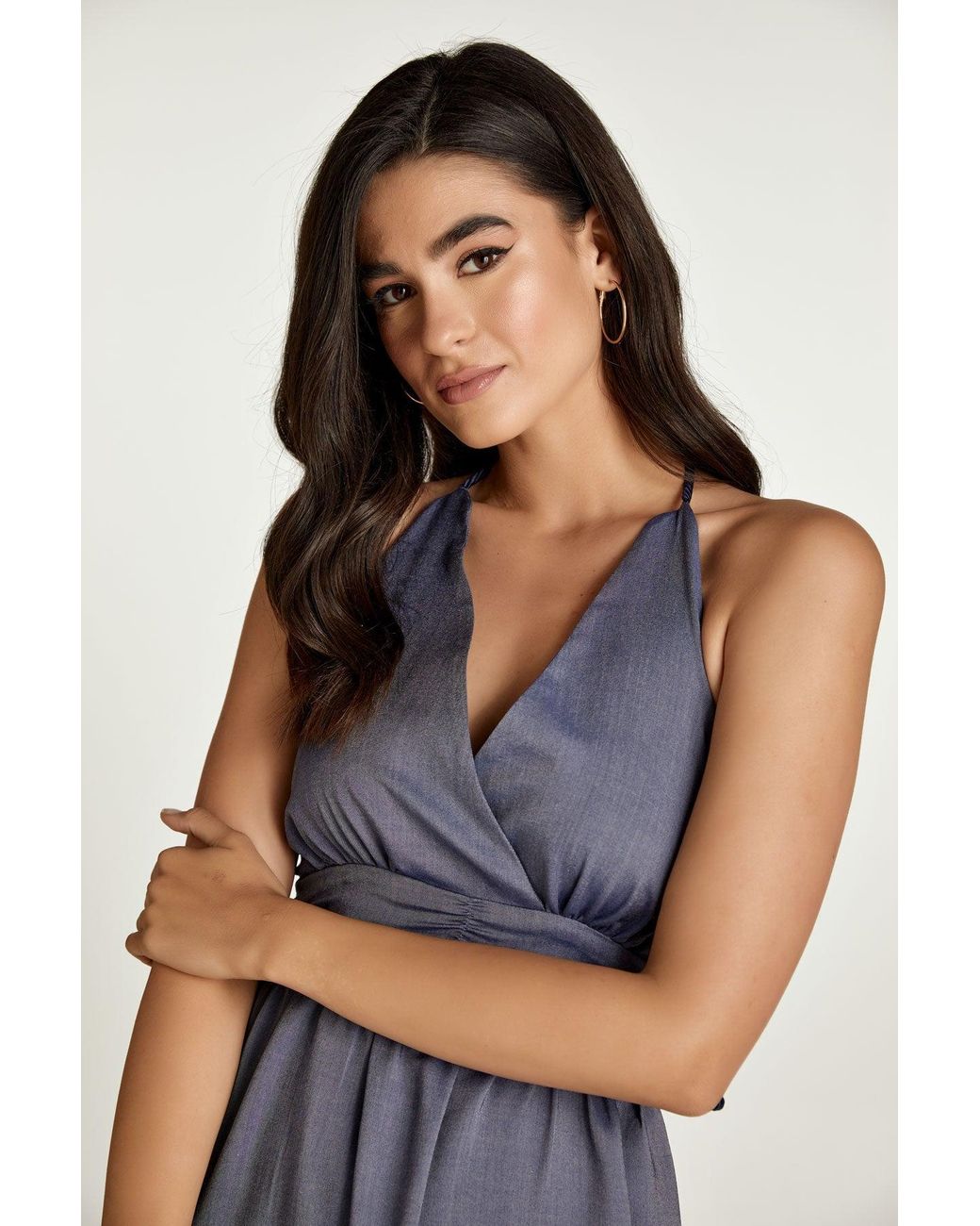 Conquista Blue Denim Style Empire Line Mini Dress