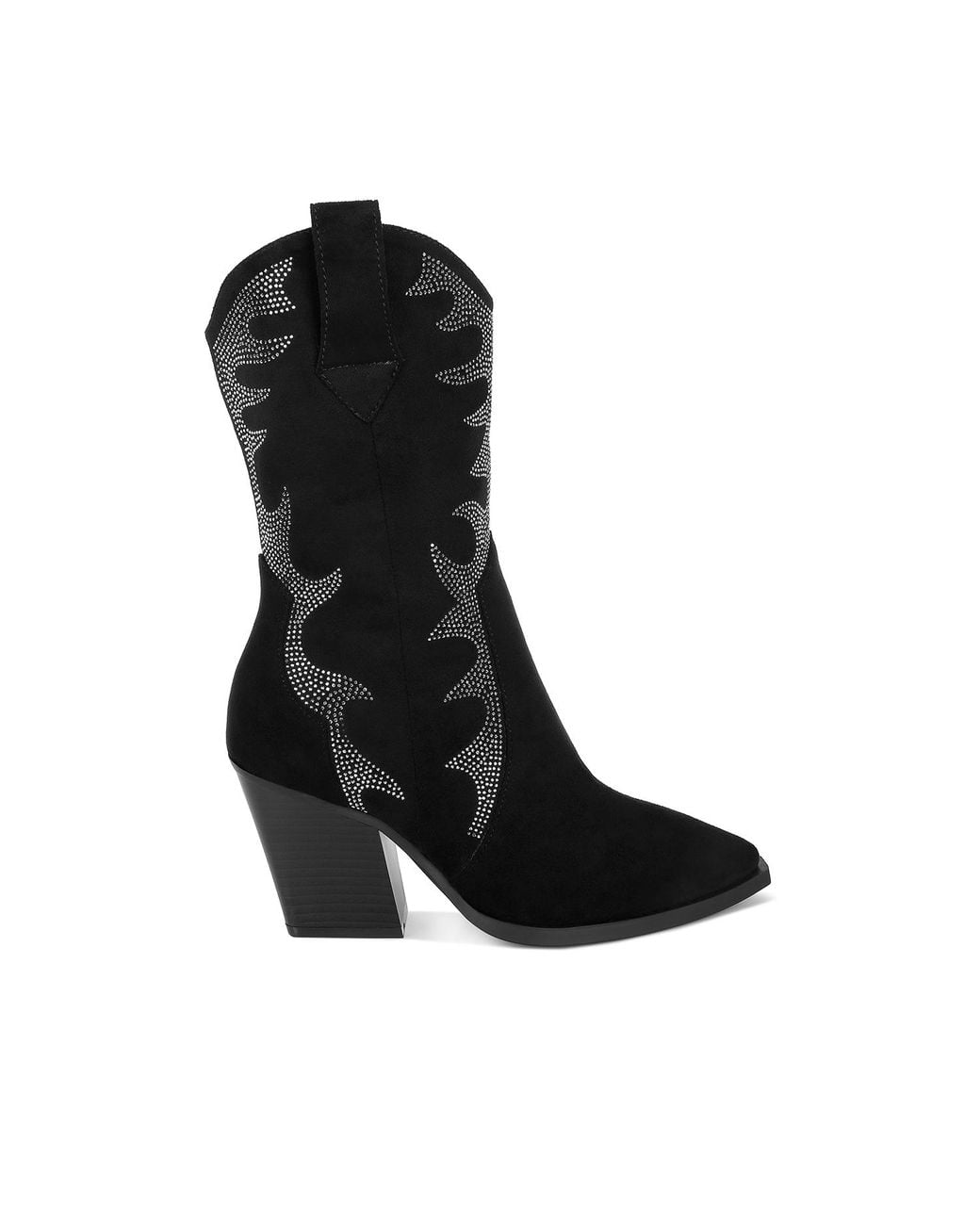 Rag & Co Black Rambler Rhinestones Embellished Calf Boots