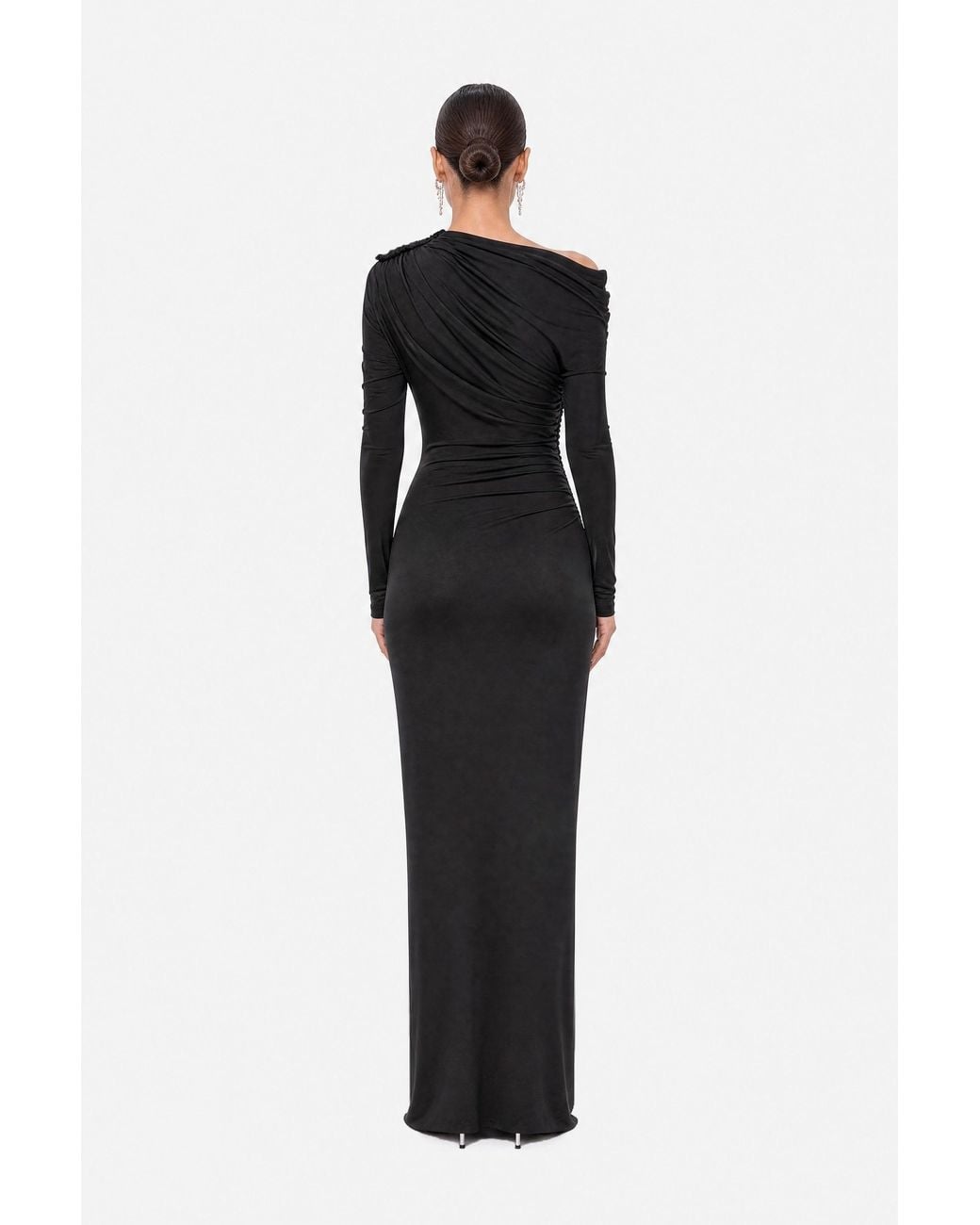 Nocturne Black Asymmetric Draped Maxi Dress