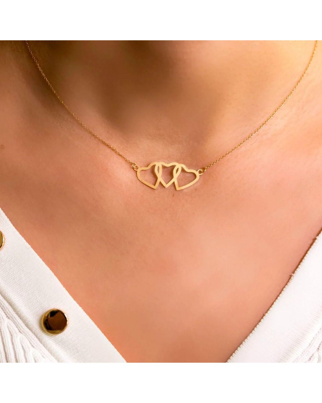 Saras Fine Jewellery White Del Hearts Necklace