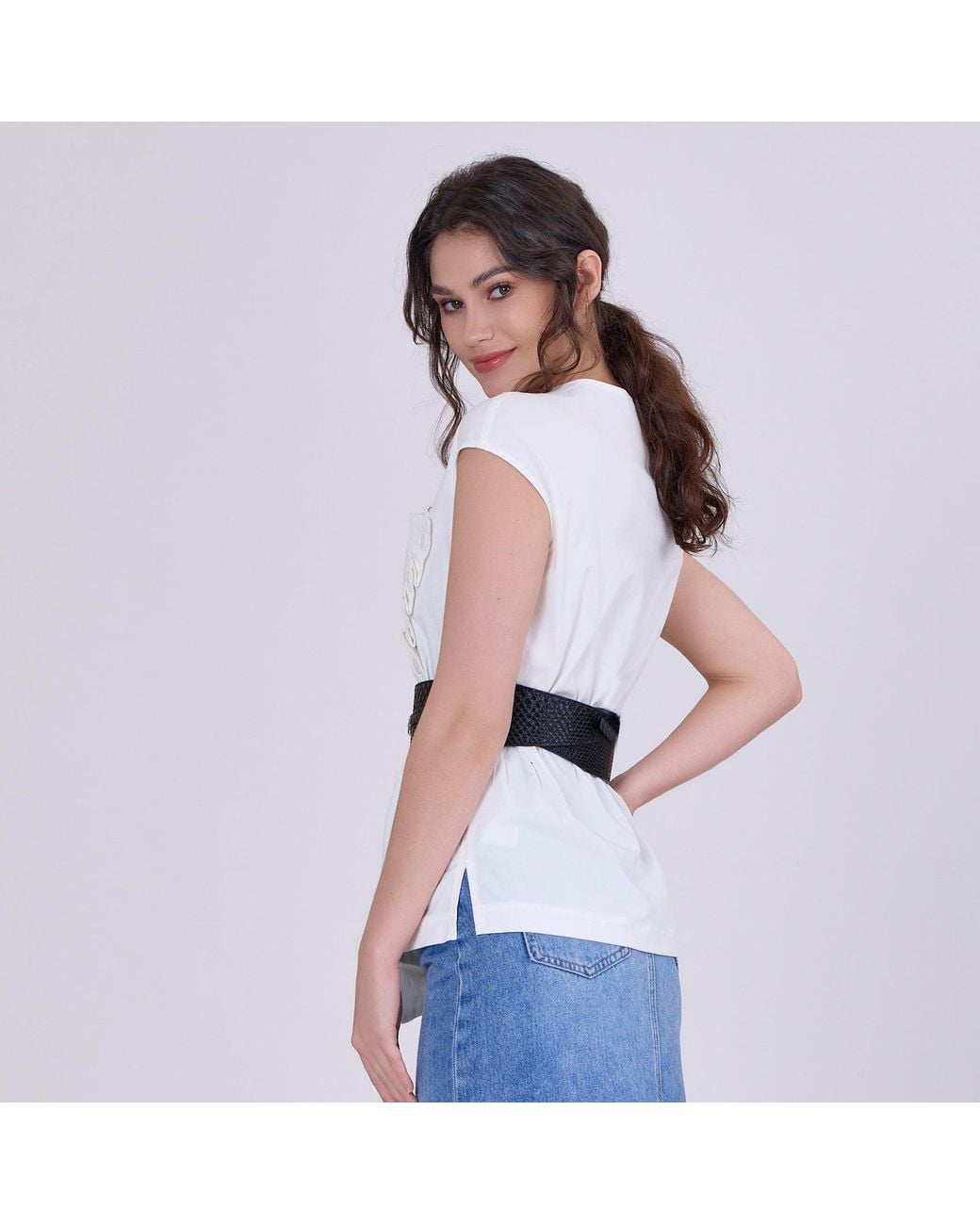 Smart and Joy White Double Breasted Pleated Asymmetric Top