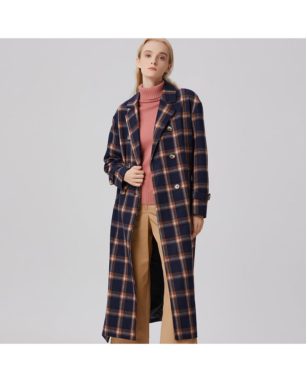 Smart and Joy Black Double Breasted Checks Coat