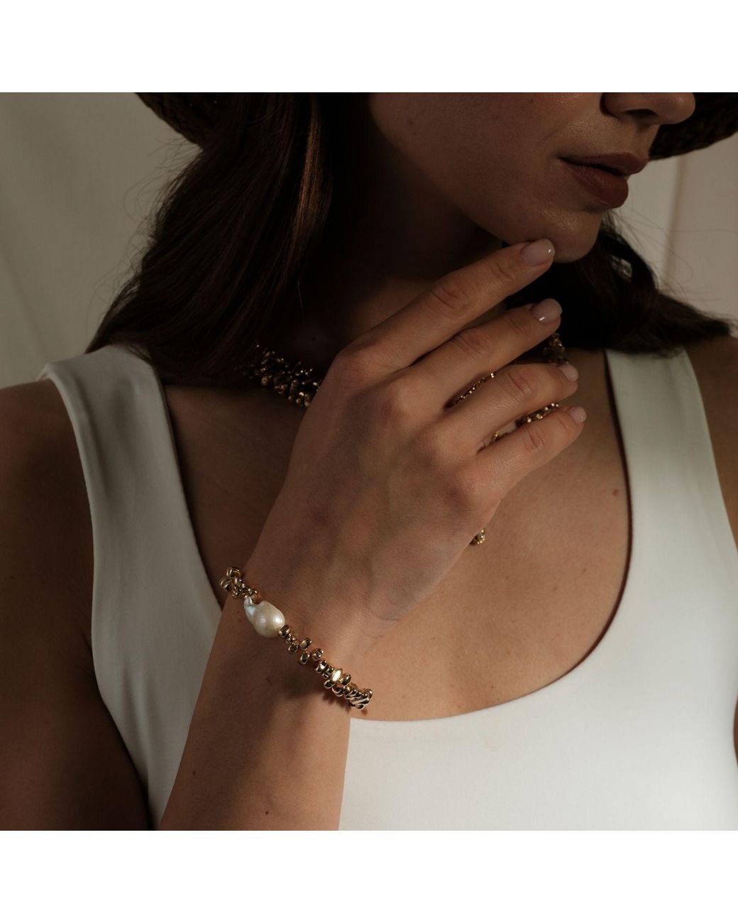 LINYA JEWELLERY Metallic Sirius Baroque Pearl Hematite Stone Bracelet