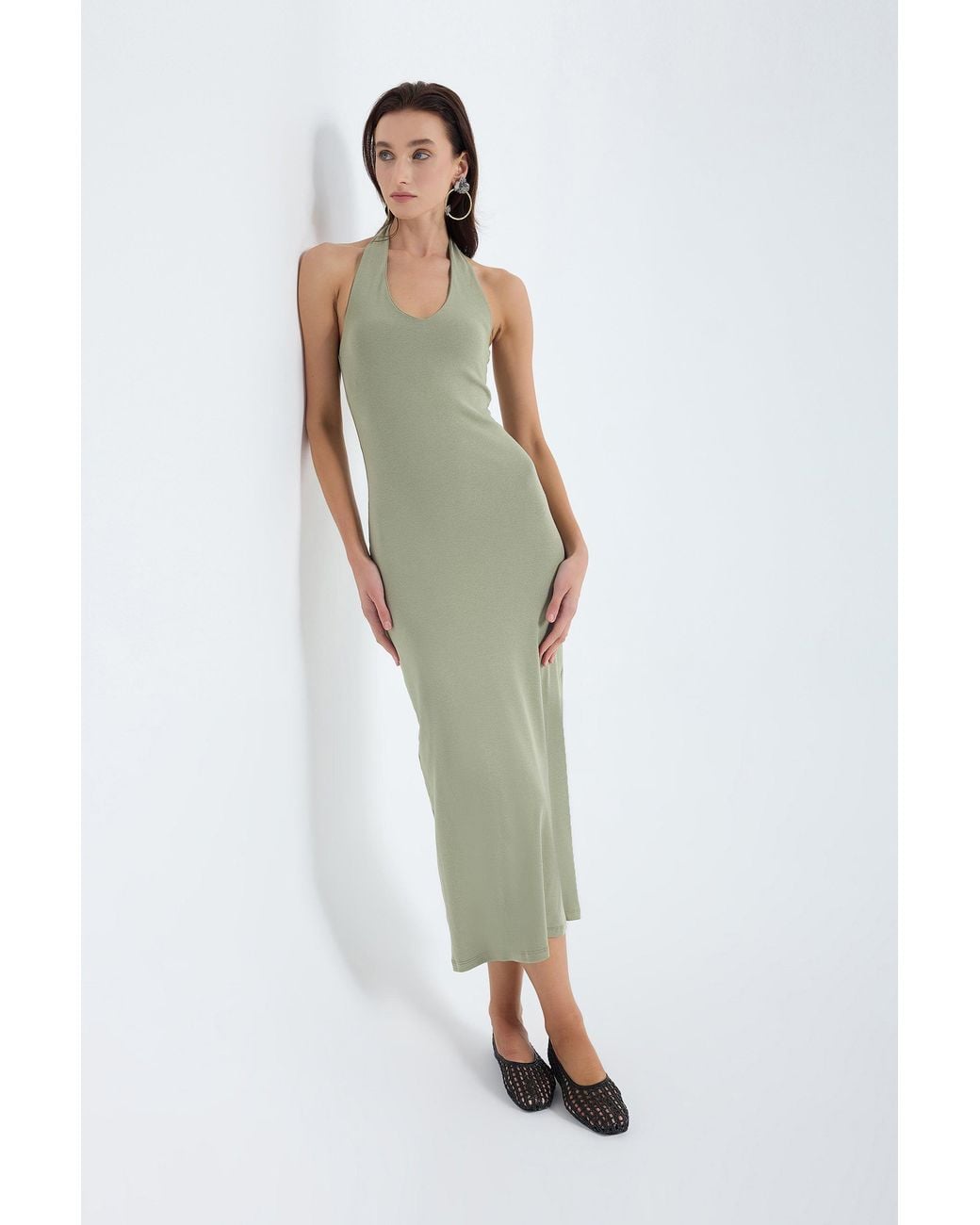 Monlicia Green Orion Halter Cotton Midi Dress – Dusty