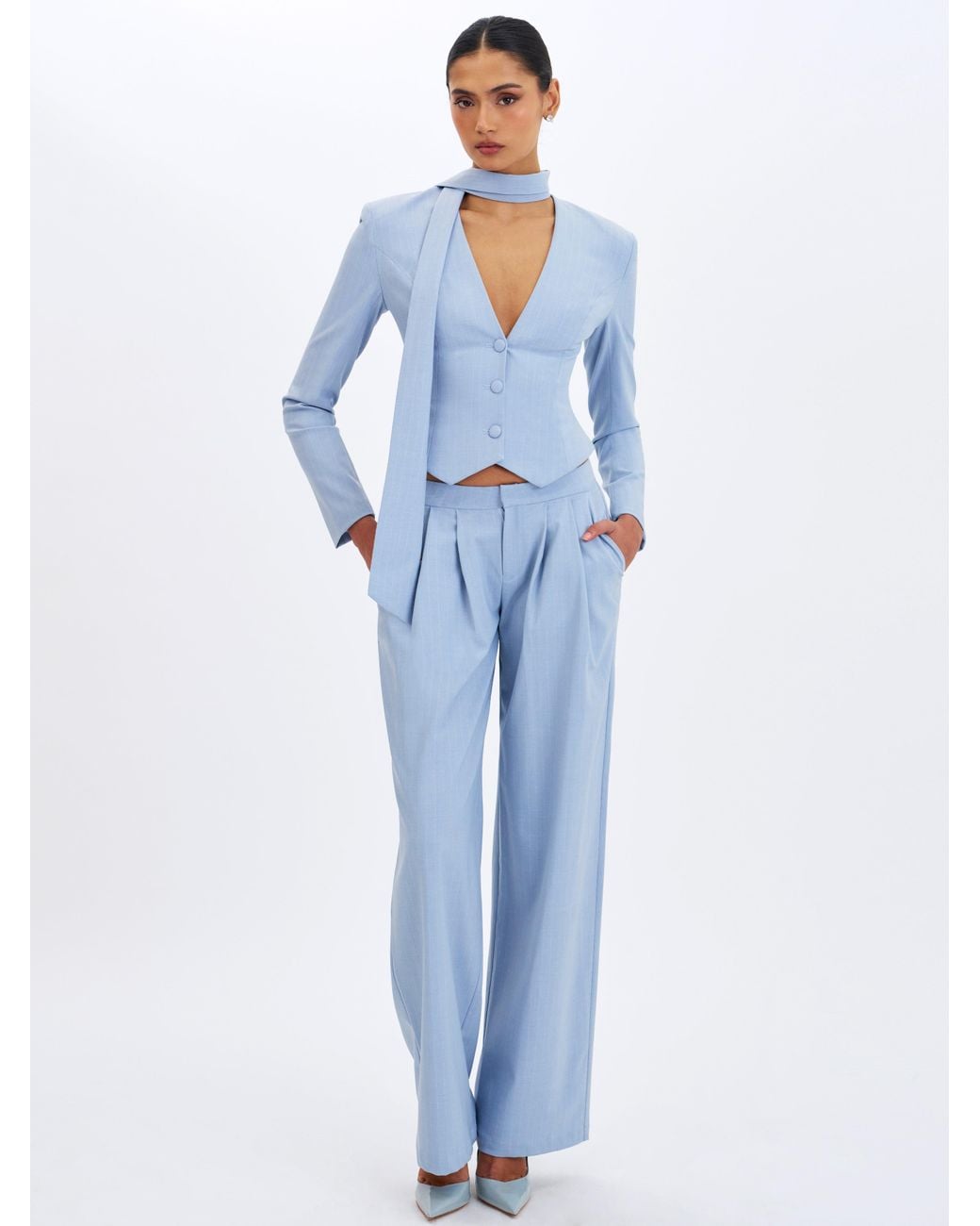 Miss Circle New York Blue Renley Sky Pinstripe Peplum Blazer