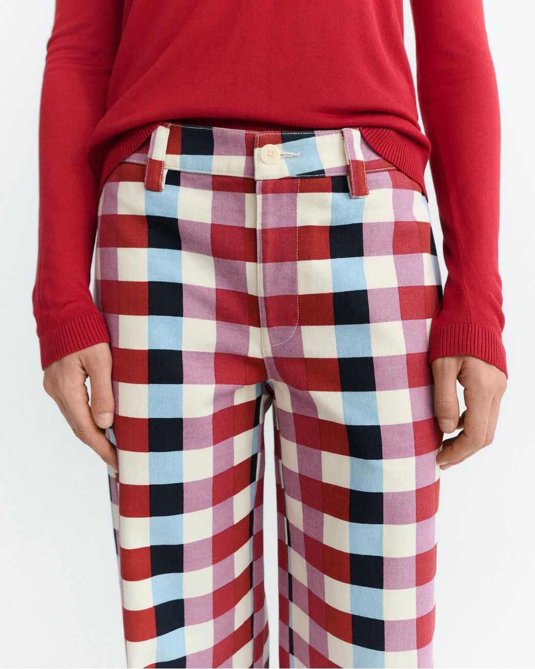 Thinking Mu Red Check Cheshire Serena Straight Trousers