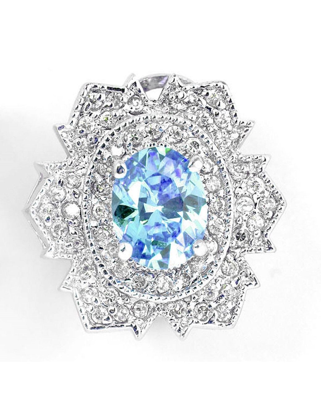 Genevive Jewelry Blue Sterling Plated With Oval Topaz Cubic Zirconia Flower Shape Stud Earrings