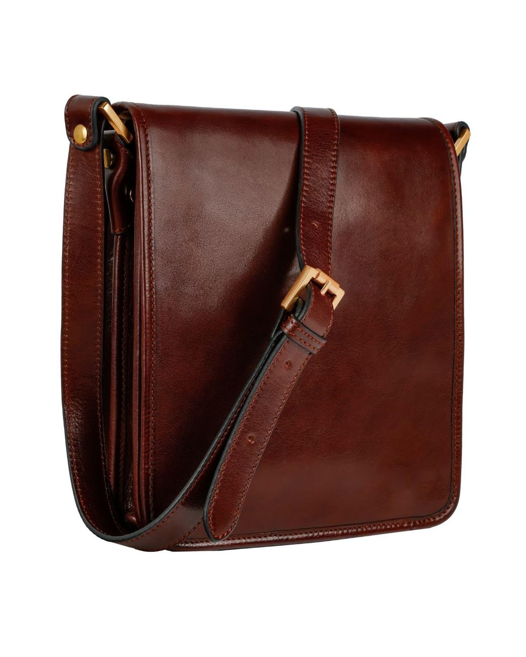 Time Resistance Brown Small Leather Messenger Bag for men