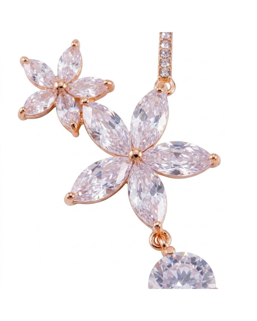 Modenaire Metallic Flower Crystal Necklace Earrings Set