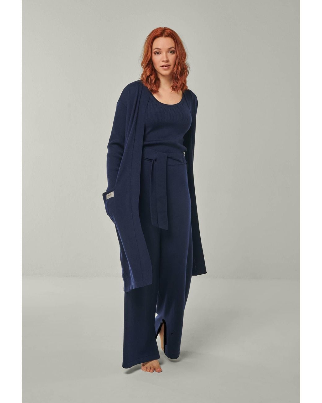 YOU LOOK PERFECT Blue Cardigan Blossom, Long Merino Cardigan With Pockets