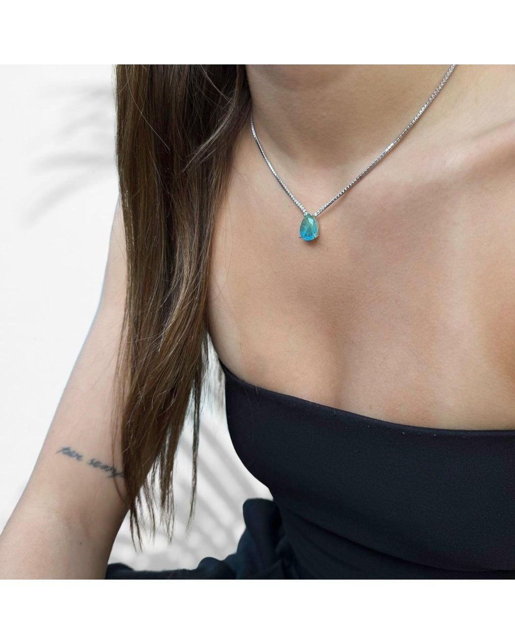 Ebru Jewelry Metallic Teardrop Paraiba Tourmaline Diamond Chain Happy Necklace