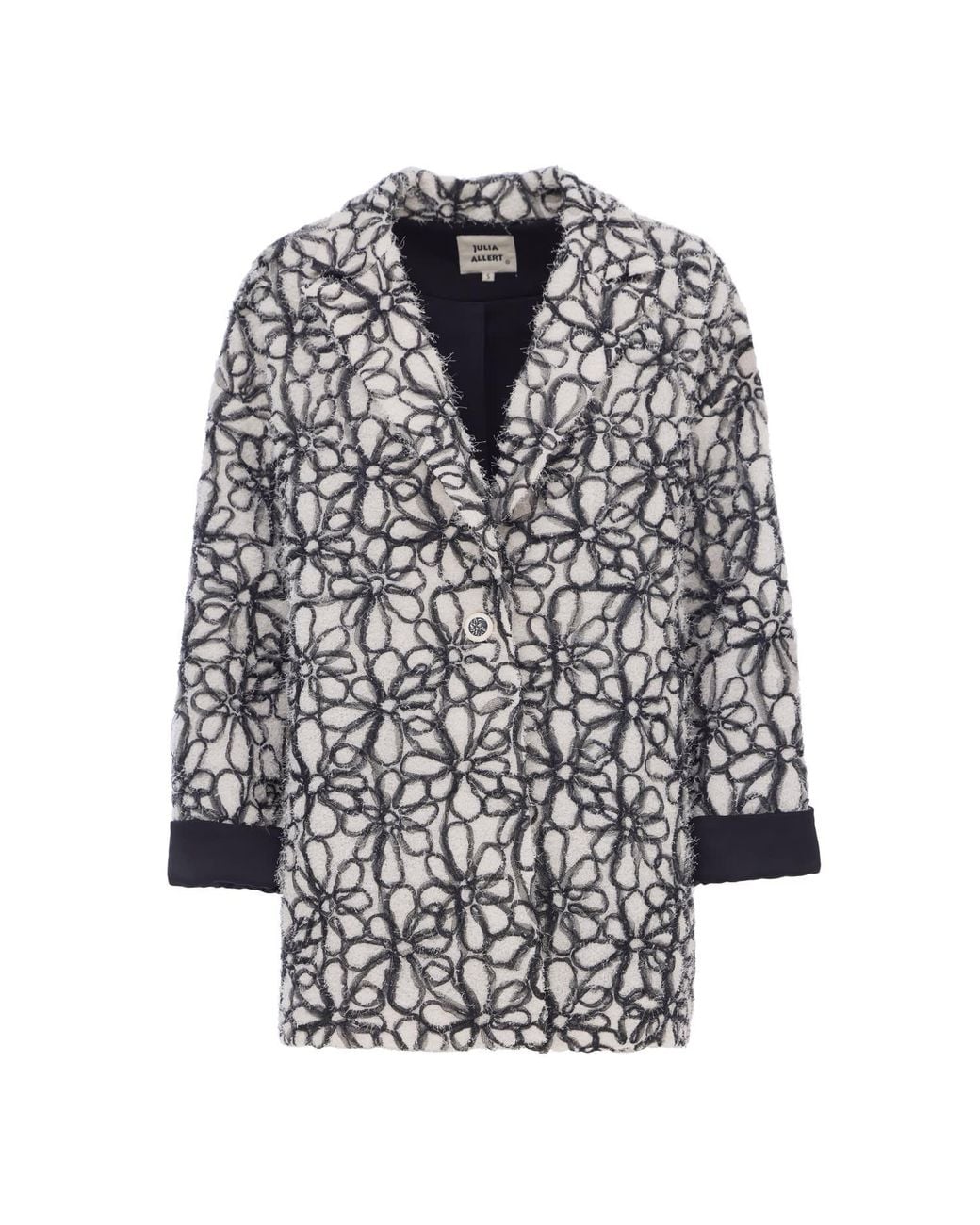 Julia Allert Black Neutrals Ivory Abstract Textured Jacket With Satin Lining