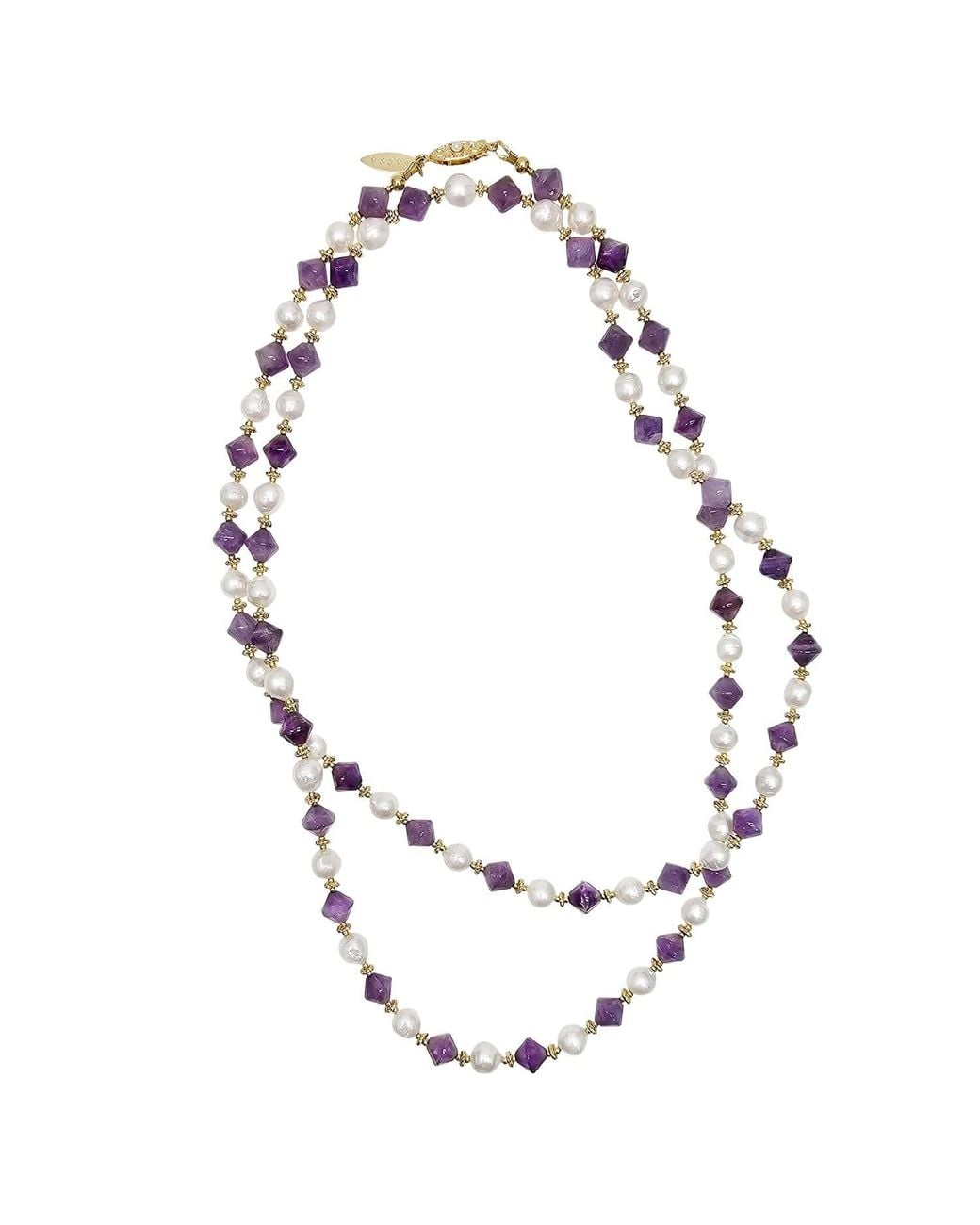Farra Metallic Freshwater Pearls With Amethyst Long Versatile Necklace