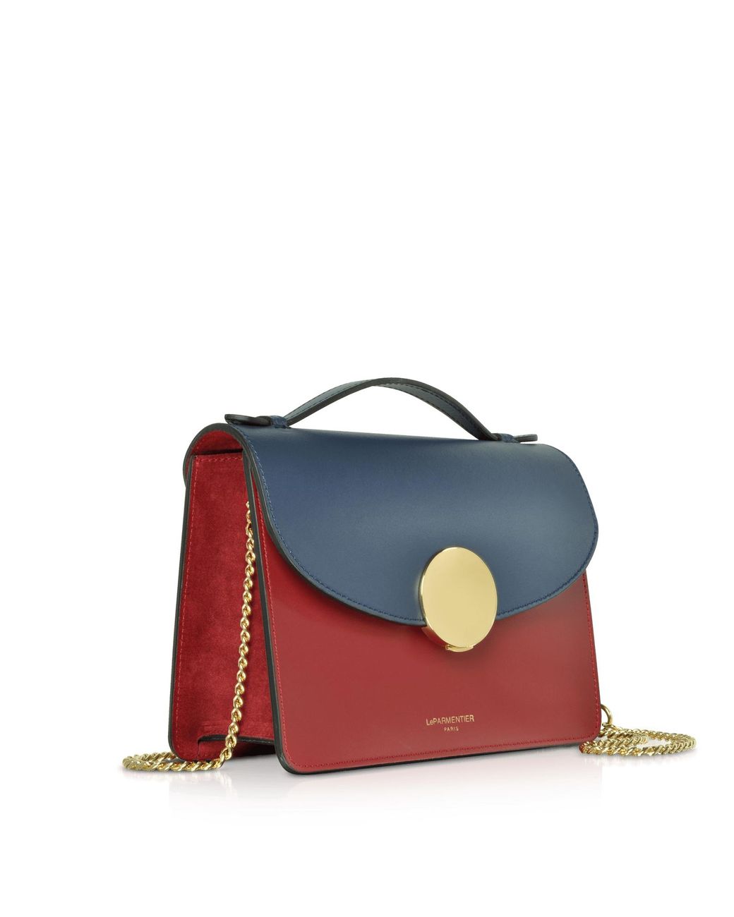 Le Parmentier Blue New Ondina Color Block Flap Top Leather Satchel Bag