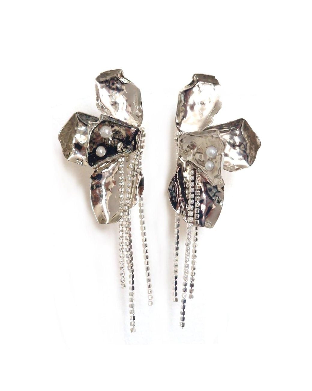 Laura Daili Metallic Neutrals Floral Statement Earrings
