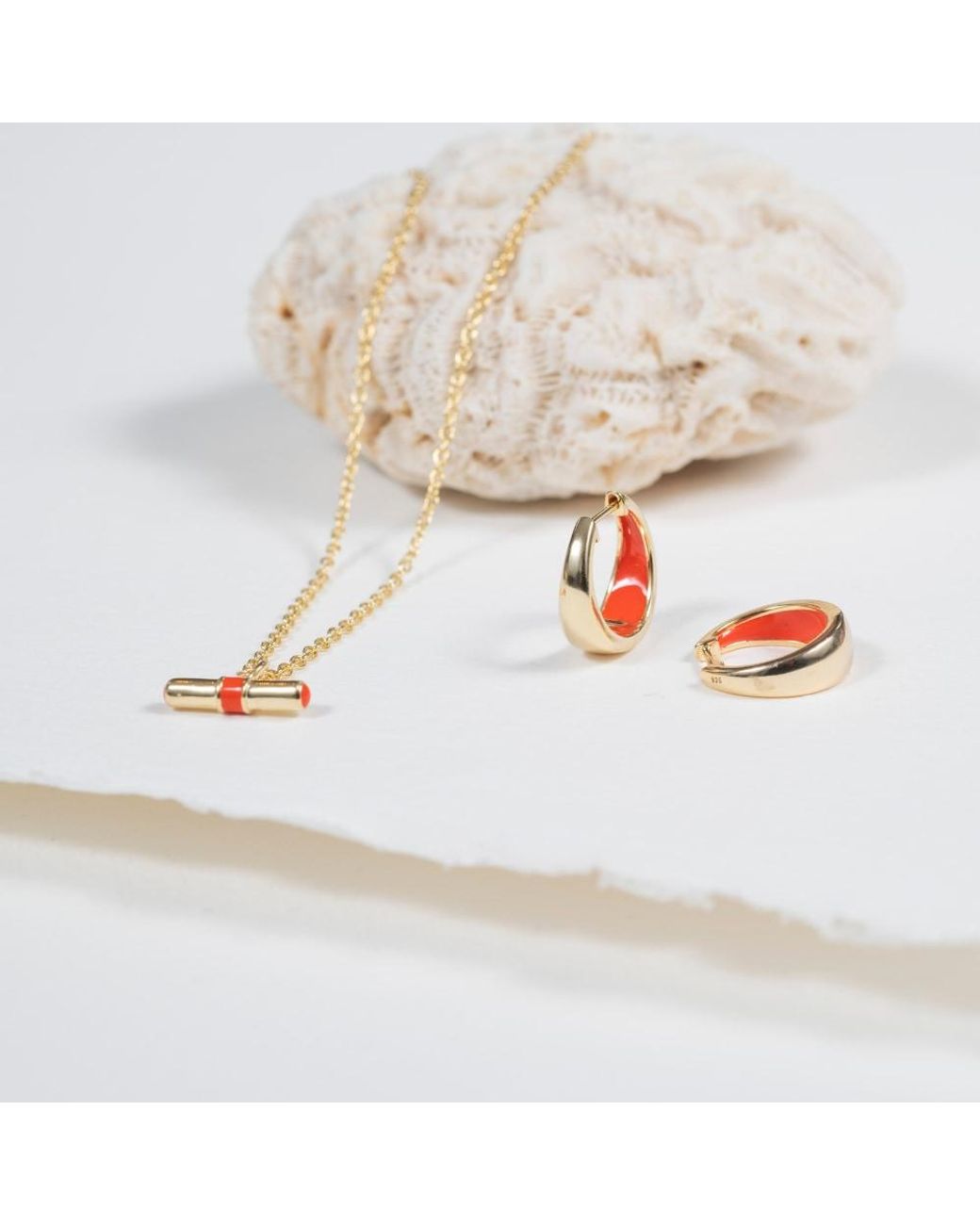Auree Jewellery Metallic Havana & Tomato Enamel T-Bar Necklace