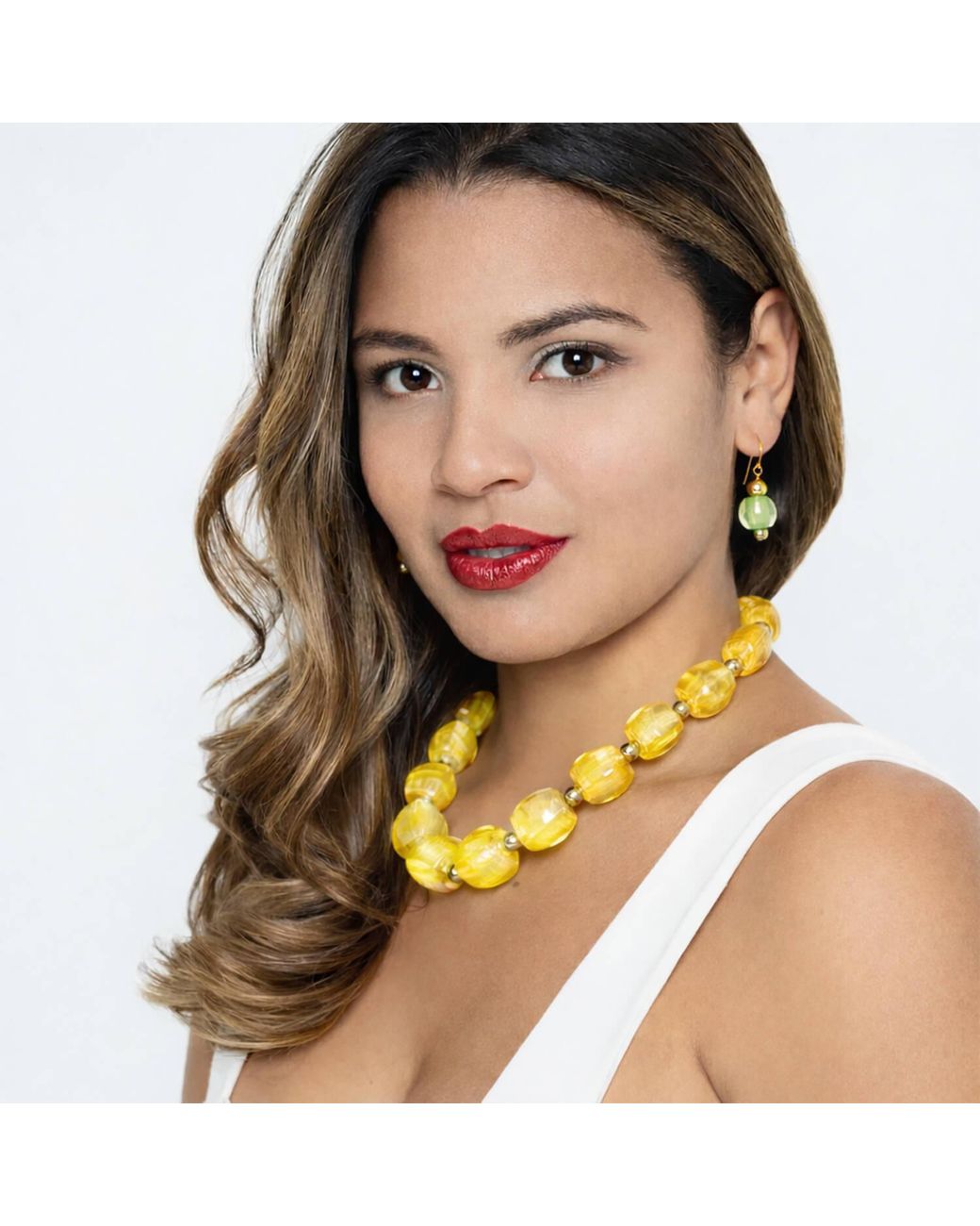 Gold & Honey Yellow Beaded Lucite Necklace For Brunch