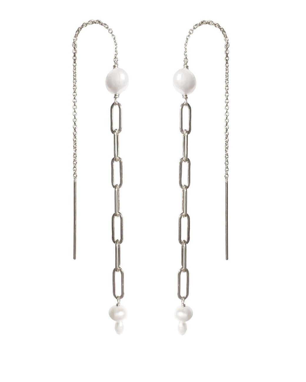 Astor & Orion White Mae Paperclip Pearl Threaders Sterling