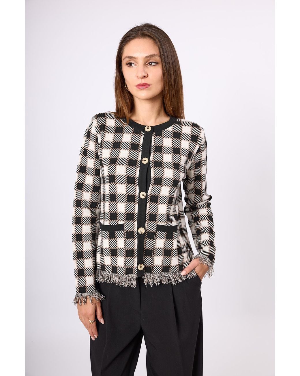 Peraluna Black Diana Plaid Knit Jacket