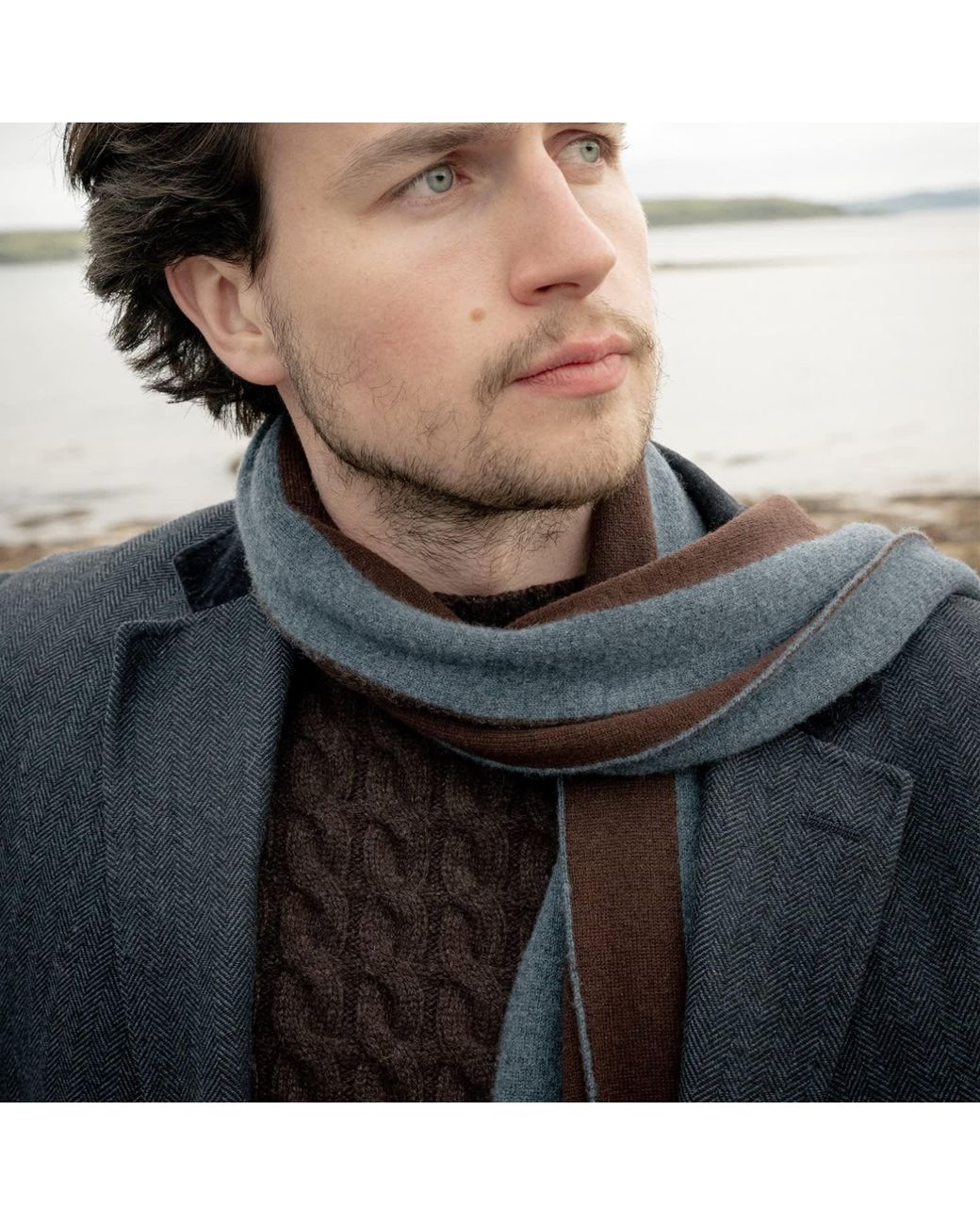 Kinalba Blue College Stripe Cashmere Scarf for men