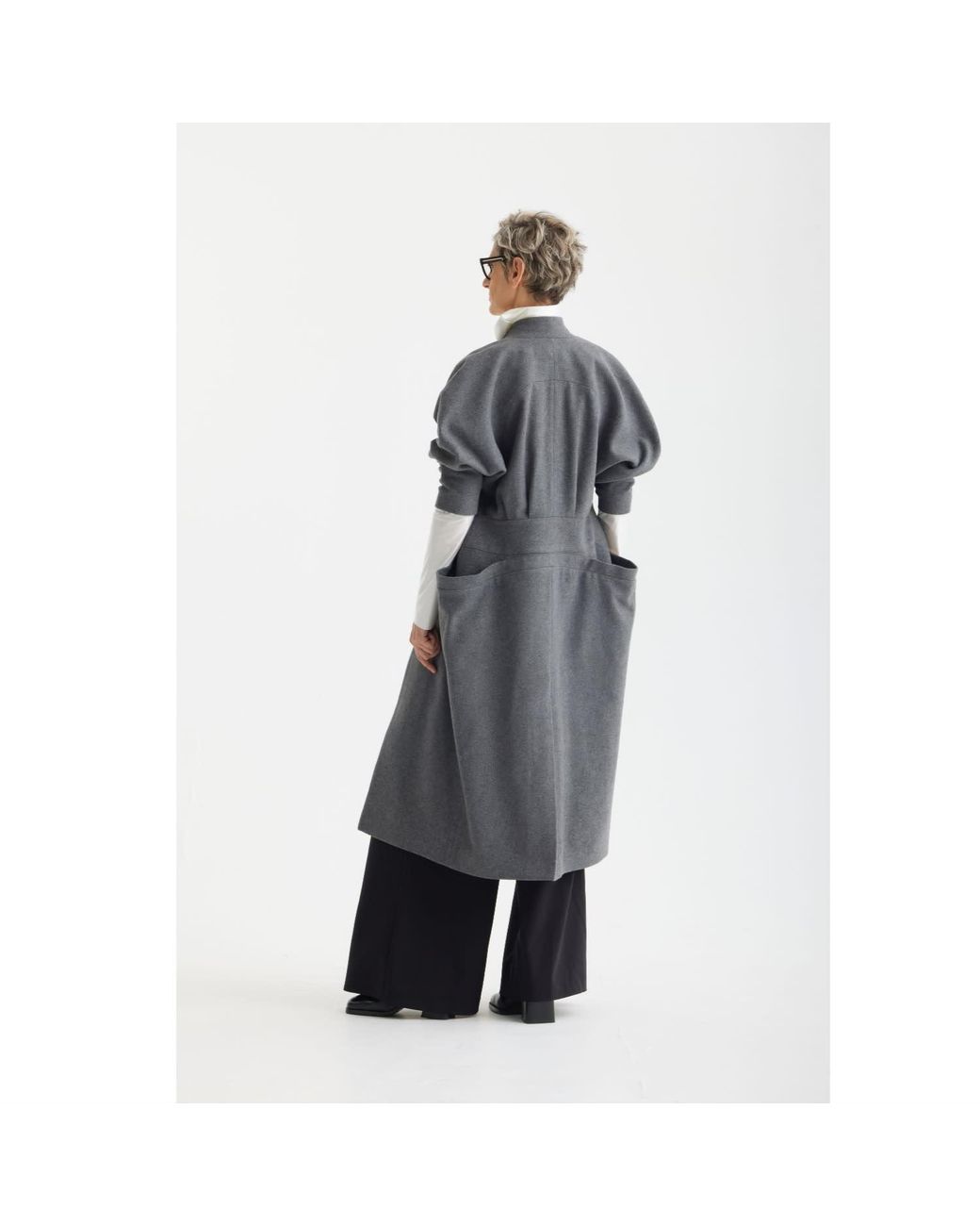 Julia Allert Gray Architectural Wool-Effect Coat With Large Pockets