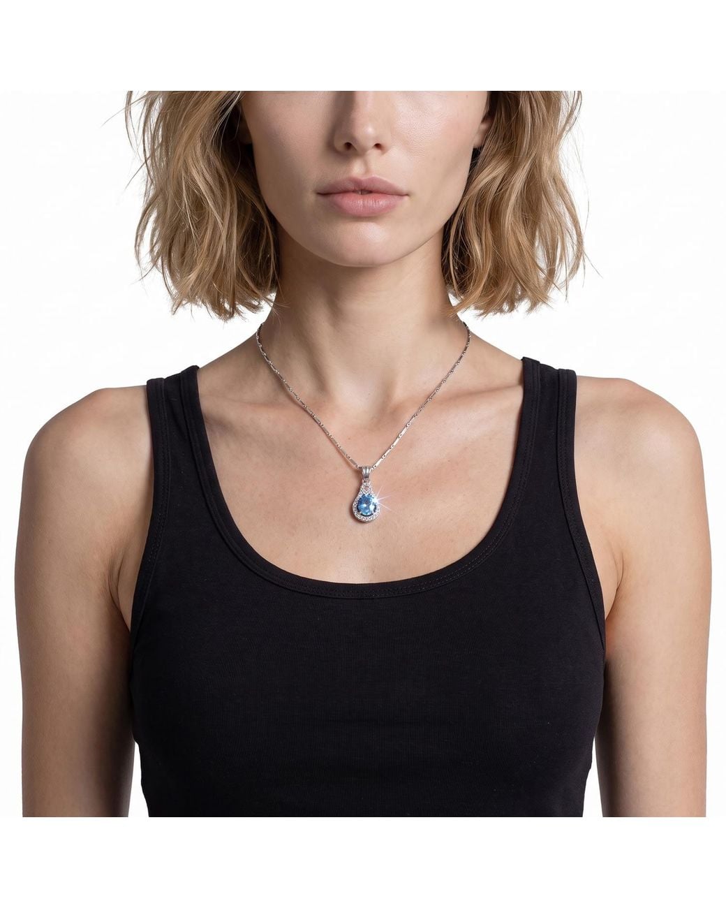 Modenaire Metallic Light Sapphire Teardrop Crystal Pendant Necklace