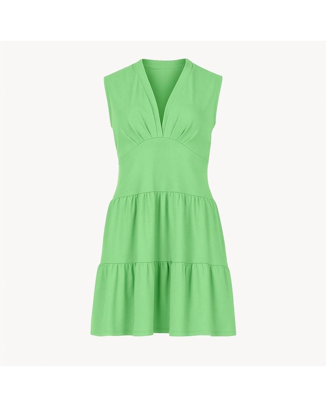 Conquista Green Sleeveless V-Neck Jersey Dress – Loose Fit, Knee-Length