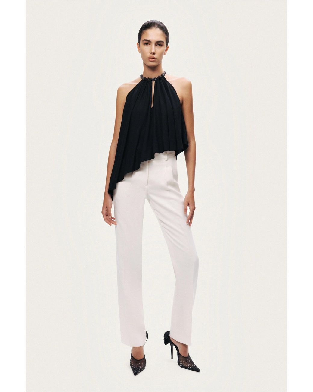 Nocturne Black Embellished Halter Blouse