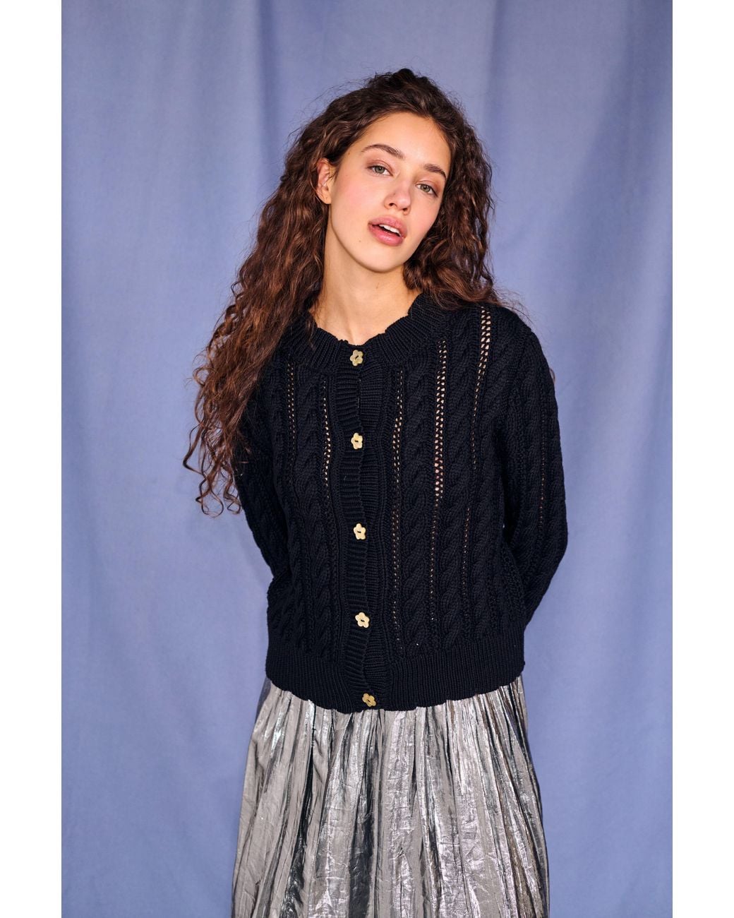 Gigi Knitwear Blue Ailis Eyelet Cardigan