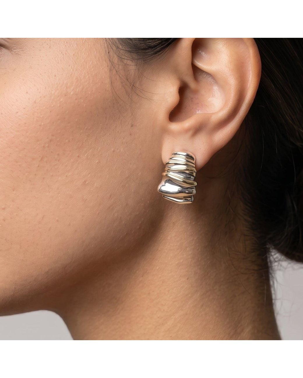 Uchi and Soto Metallic Nami Mixed Metals Wavy Hoop Earrings