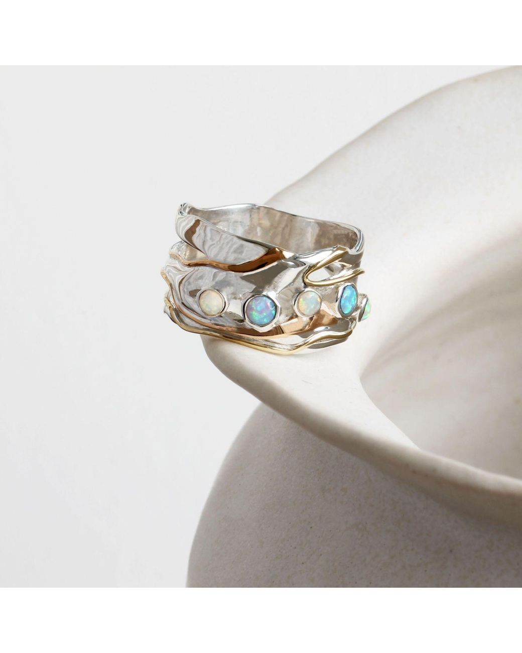 Isla Silver Blue Quintet Of Fire Opals Ring