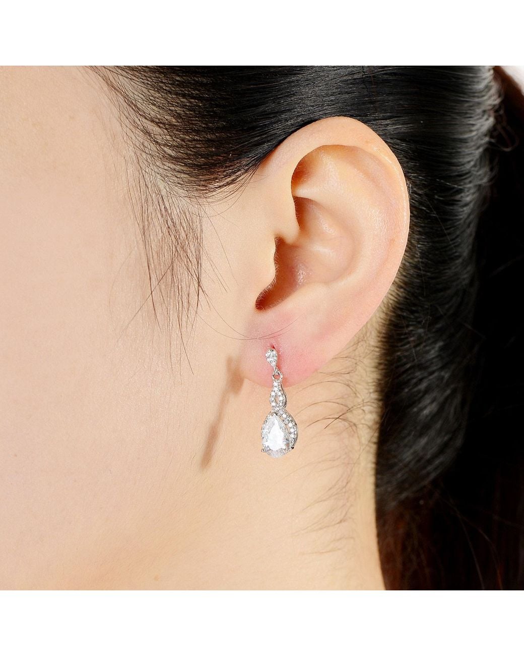 Genevive Jewelry Metallic Sterling Plated Clear Cubic Zirconia Drop Earrings