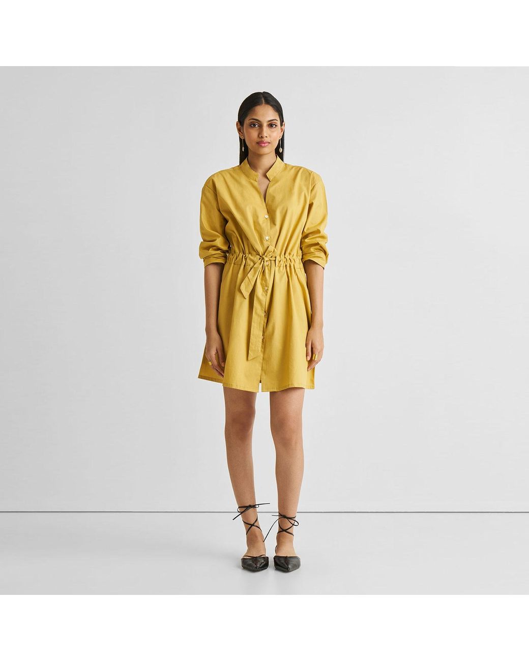 REISTOR Yellow Short Tie Waist Dress