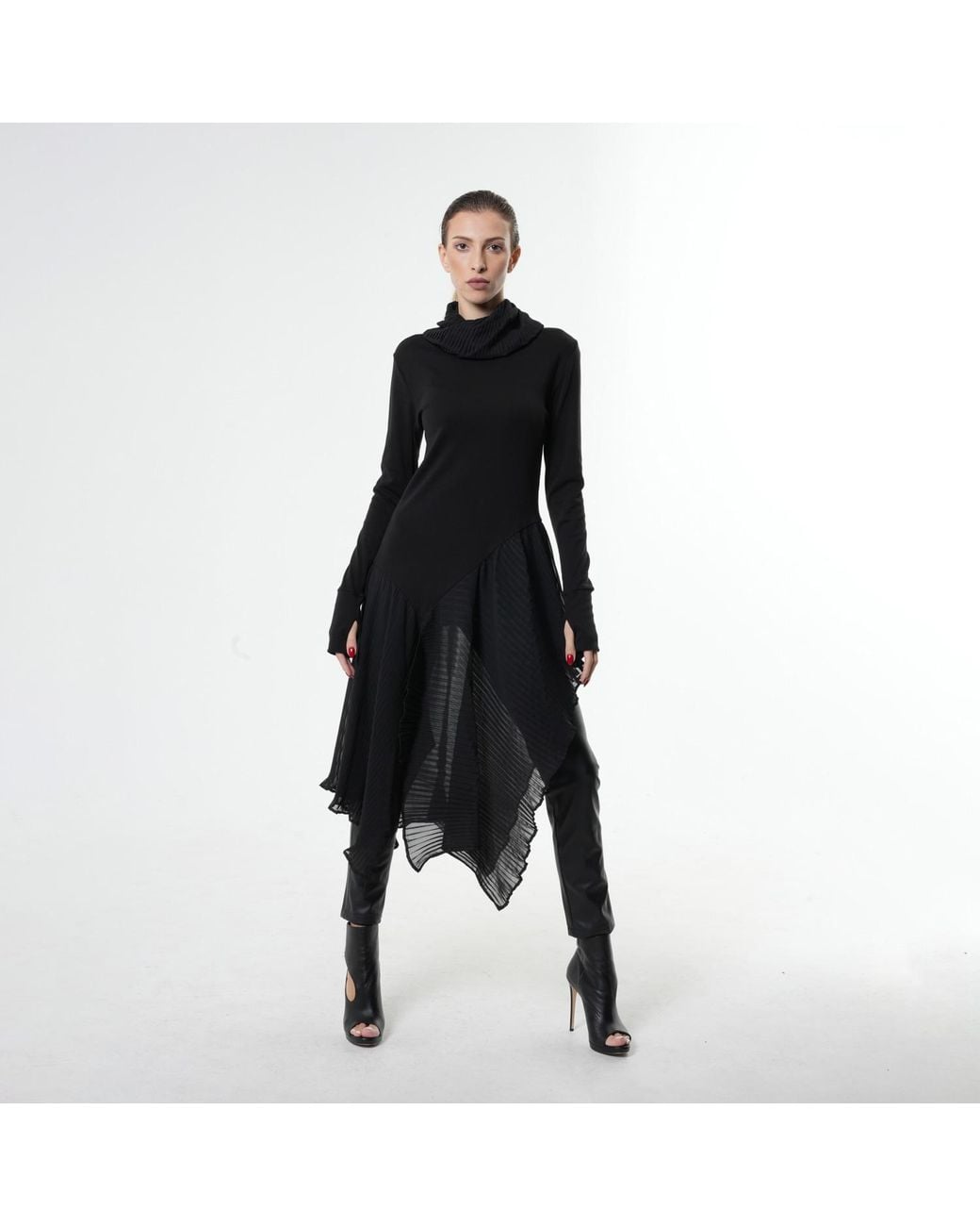 Metamorph Black Long Asymmetrical Chiffon Tunic