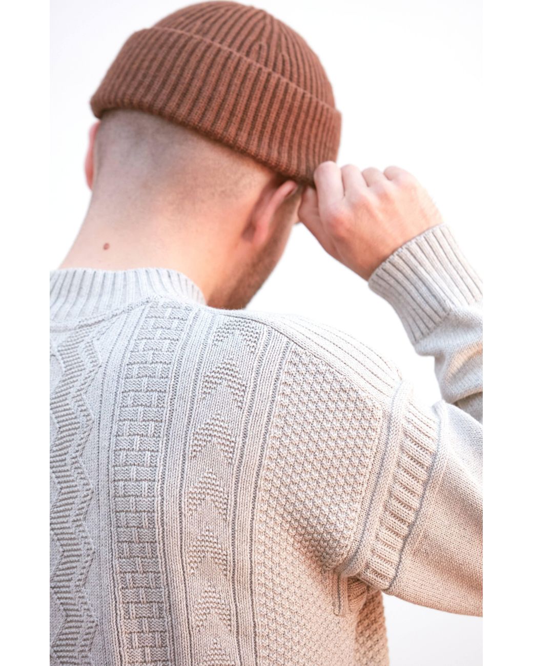 Paul James Knitwear Gray Midweight Cotton Cromer Mock Neck Gansey Jumper for men