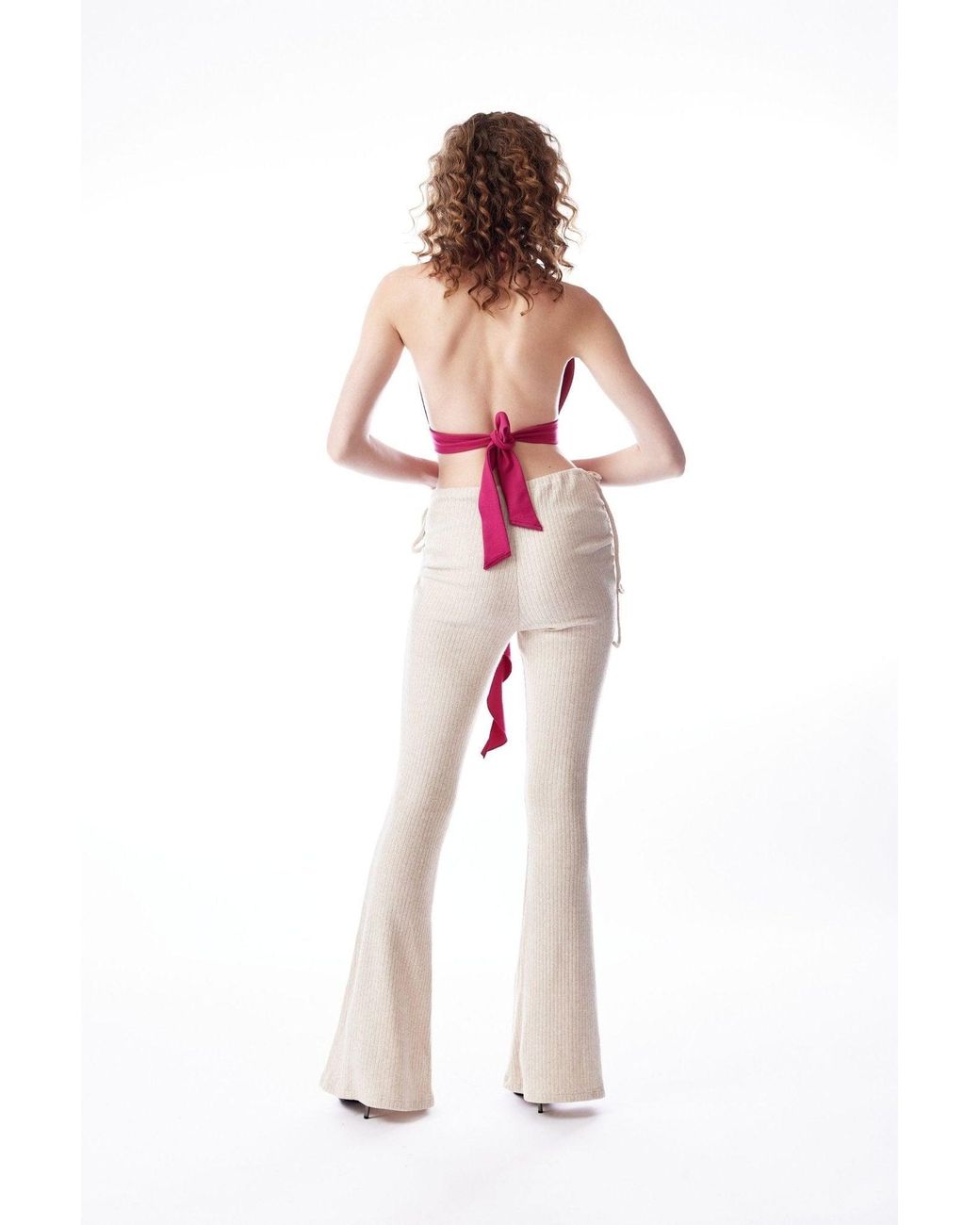 No'design Natural Neutrals Flared Pants With Side Ruched Detail